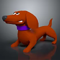 Cartoon Style Brown Stuffed Dog Doll With Purple Collar And Fierce Expression