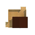 Wooden Playhouse Structure For Children's Playground With Fenced Area And Steps
