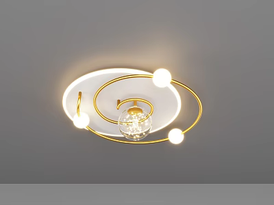 Modern Golden Circular Ceiling Light With Glass Ball And Spherical Lamps For Soft Illumination 3d model