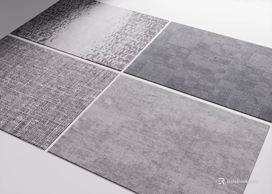 Gray Toned Square Rugs With Various Textures And Minimalist Design 3d model 