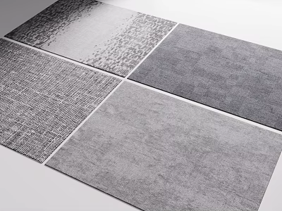 Gray Toned Square Rugs With Various Textures And Minimalist Design 3d model