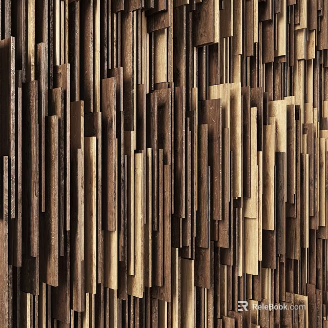 Modern Wooden Wall Decor With Various Length Strips And Natural Wood Grain Design 3d model 