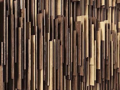Modern Wooden Wall Decor With Various Length Strips And Natural Wood Grain Design 3d model