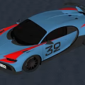 Blue Bugatti Sports Car With Number 32 Streamlined Body And Black Wheels