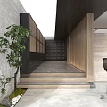 Modern Showroom with Wooden Walls Red Accents White Reception Desk and Display Shelves