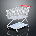 Sturdy White Metal Shopping Cart With Red Handle And Bottom Storage Shelf