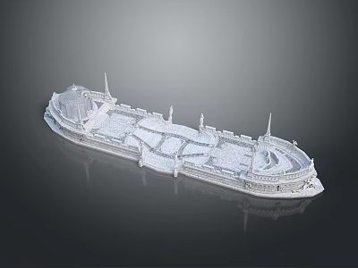 3D Architectural Model of Classical Building Featuring Symmetrical Design Spires and Courtyard Layout 3d model