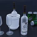 Elegant Wine Bottles And Glasses With Ice Bucket Green Soda Cans On Dark Background