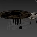 Modern Round Dining Table Set With Marble Tabletop And Gray Upholstered Metal Leg Chairs