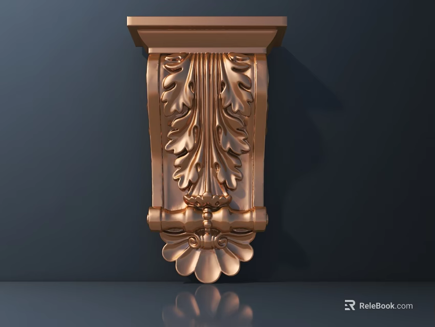 Ornate Copper Colored Carved Decoration With Intricate Leaf And Floral Patterns On Dark Background 3d model 