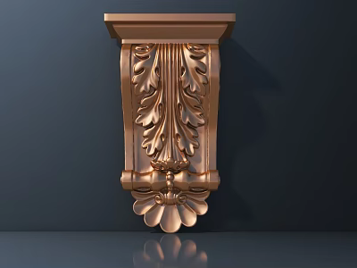 Ornate Copper Colored Carved Decoration With Intricate Leaf And Floral Patterns On Dark Background 3d model
