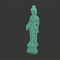 Ancient Standing Stone Buddha Statue Featuring Intricate Carved Details On Lotus Base