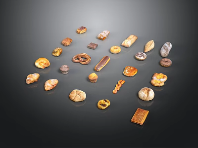Assorted Freshly Baked Bread and Pastry Collection With Various Shapes and Colors 3d model