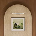 Lotus Botanical Painting In Square Frame On Woven Texture Arched Wall With Wall Light