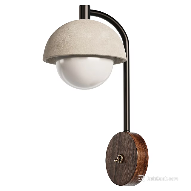 Modern Wall Lamp With Beige Shade Black Metal Stand And Wooden Base 3d model 