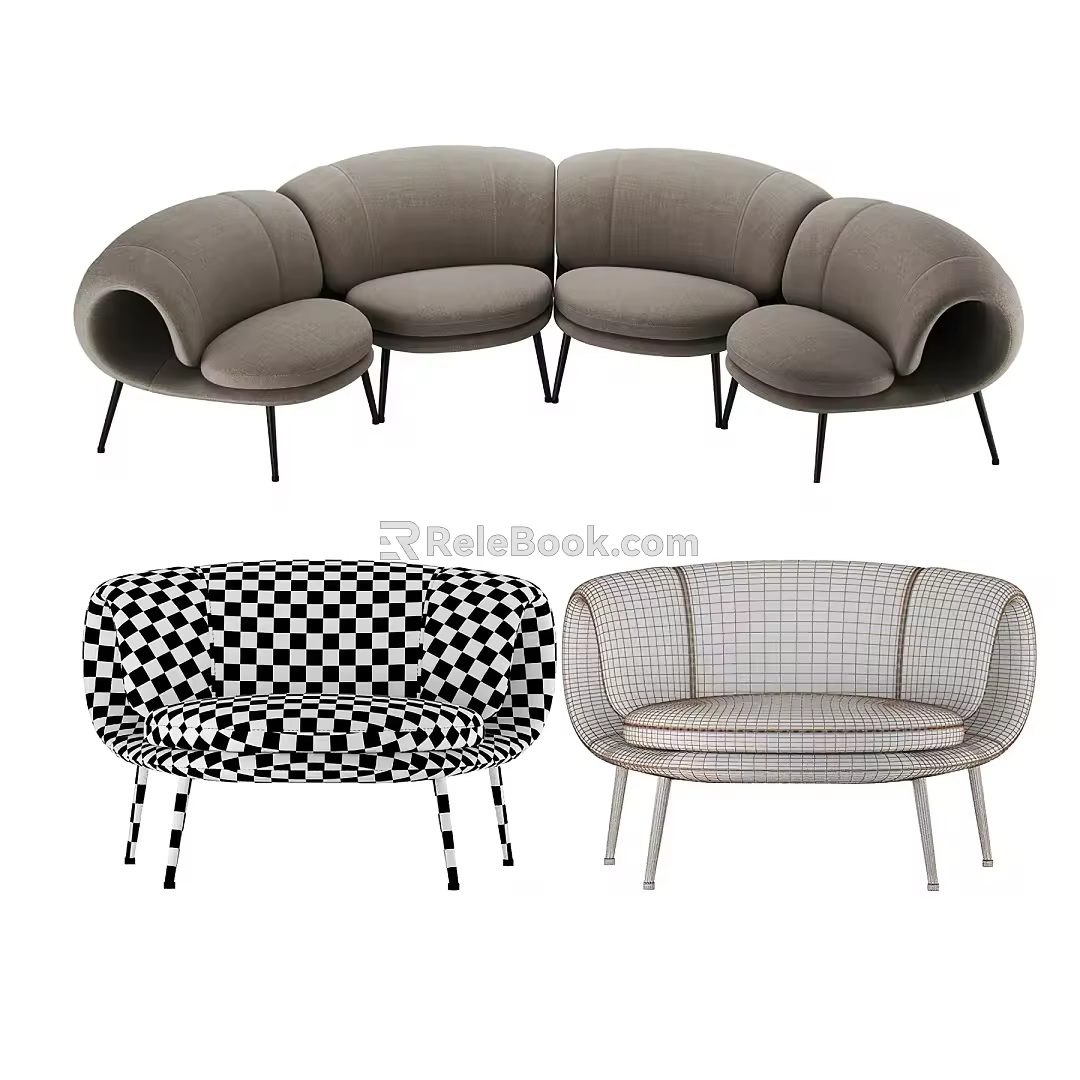 Modern Combination Sofa Single Sofa 3d model