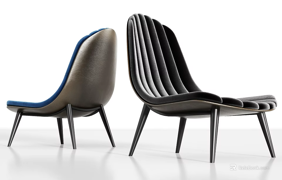 Two Tone Modern Lounge Chair with Vertical Striped Backrest and Metal Legs 3d model 