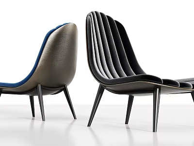 Two Tone Modern Lounge Chair with Vertical Striped Backrest and Metal Legs 3d model