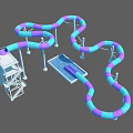 Colorful Blue Purple Curved Water Slide Amusement Equipment With White Tower And Small Pool