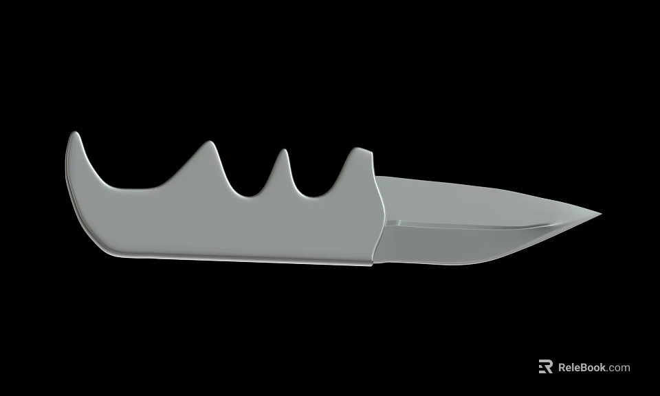 Silver Metal Combat Knife With Serrated Handle And Sharp Blade On Black Background 3d model 