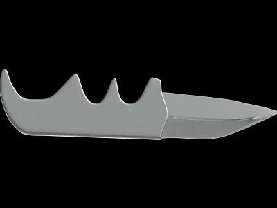 Silver Metal Combat Knife With Serrated Handle And Sharp Blade On Black Background 3d model