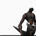 Fierce Alien Creature With Red Gray Body Spiked Head Tentacle Limbs And Open Chest