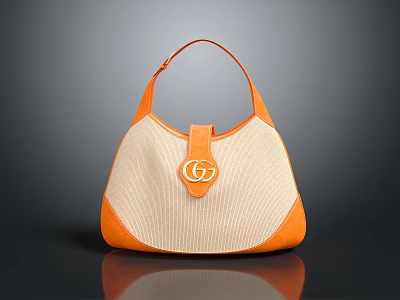 Stylish Orange And Beige Handbag With GG Logo Woven Fabric And Leather Trim 3d model