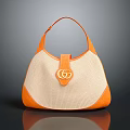 Stylish Orange And Beige Handbag With GG Logo Woven Fabric And Leather Trim
