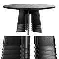 Black Wooden Dining Table With Layered Base And Textured Legs Design