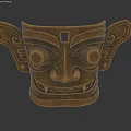 Traditional Bronze Mask Landscape Sculpture With Exaggerated Eyes Ears And Teeth