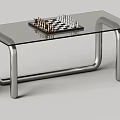 Stylish Chessboard Setup With Glass Tables And Stools 3d model