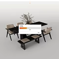Modern Black Rectangular Dining Table Set with Chairs Bench and Dried Branch Vase 3d model