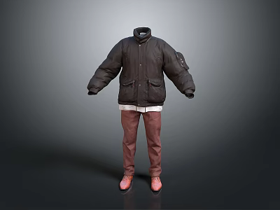 Casual Winter Clothing Set With Black Padded Jacket Brown Cargo Pants And Orange Shoes 3d model