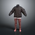 Casual Winter Clothing Set With Black Padded Jacket Brown Cargo Pants And Orange Shoes