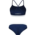 Navy Blue Sports Bra and Shorts Set with White Trim and Stretchy Fabric