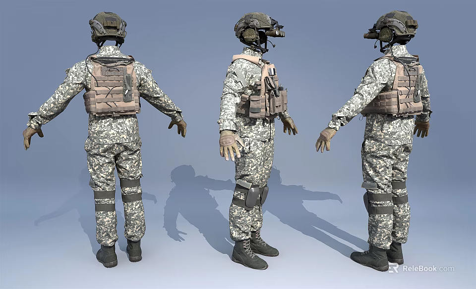 Military Camouflage Soldier Clothing With Tactical Vest Helmet And Gear Details 3d model 