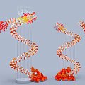 Dragon Shaped Art Installation With Red Orange Flame Decorations Spiral Structure And Base Flame Accents