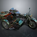 Vintage Classic Motorcycle With Sidecar And Retro Metallic Green Design