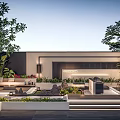 Modern Outdoor Garden Design With Patio Sofa Greenery Stone Water Feature And Lighting