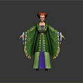 Elegant Game And Movie Character In Green Robe With Red Hairstyle And Golden Decorations