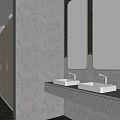 Modern Public Restroom Interior Design With Gray Walls Mirrors And Washbasins