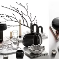 Elegant Modern Decorative Ornament Set With Black Vase Glassware And Decorative Branches