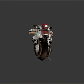 Vintage Weathered Motorcycle With Mechanical Details Red Beige Accents Metal Parts Circular Speckled Platform