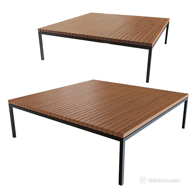 Modern Wooden Slatted Top Stool With Black Metal Legs And Contemporary Design 3d model 