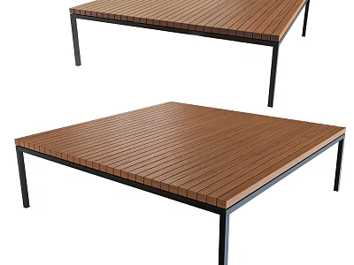 Modern Wooden Slatted Top Stool With Black Metal Legs And Contemporary Design 3d model