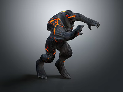 Lava Monster Mythical Creature Character With Black Body And Orange Lava Veins 3d model