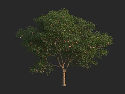 Lush Arbor With Dense Green Leaves And Pink Flowers On Brown Trunk 3d model