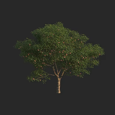 Lush Arbor With Dense Green Leaves And Pink Flowers On Brown Trunk 3d model