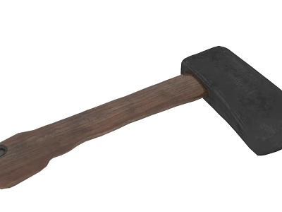 Sturdy Traditional Weapon Axe With Wooden Handle And Black Metal Head Design 3d model
