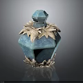 Elegant Blue Decorative Bottle With Silver Leaf Ornaments And Gemstone Lid